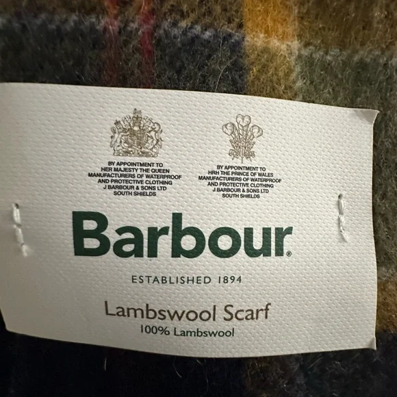 Barbour 100% Lambswool Tartan Scarf - Green, Yellow, and Purple,OS - Picture 2 of 2